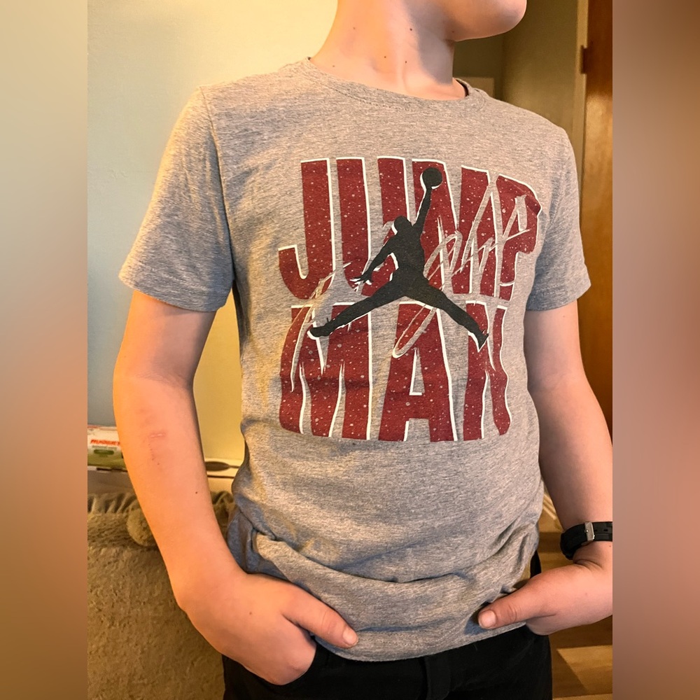 Jordan Heather Gray Tee with Black Jumpman Print